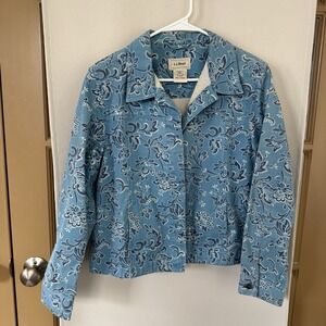 LL Bean‎ Womens Medium Floral Paisley Bandana Print Vintage Denim Jean Jacket